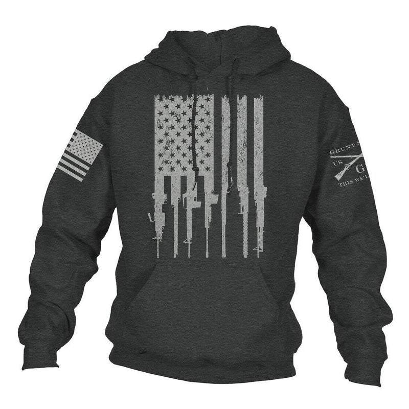 Grunt Style Rifle Flag Hoodie (Medium, Dark Heather)